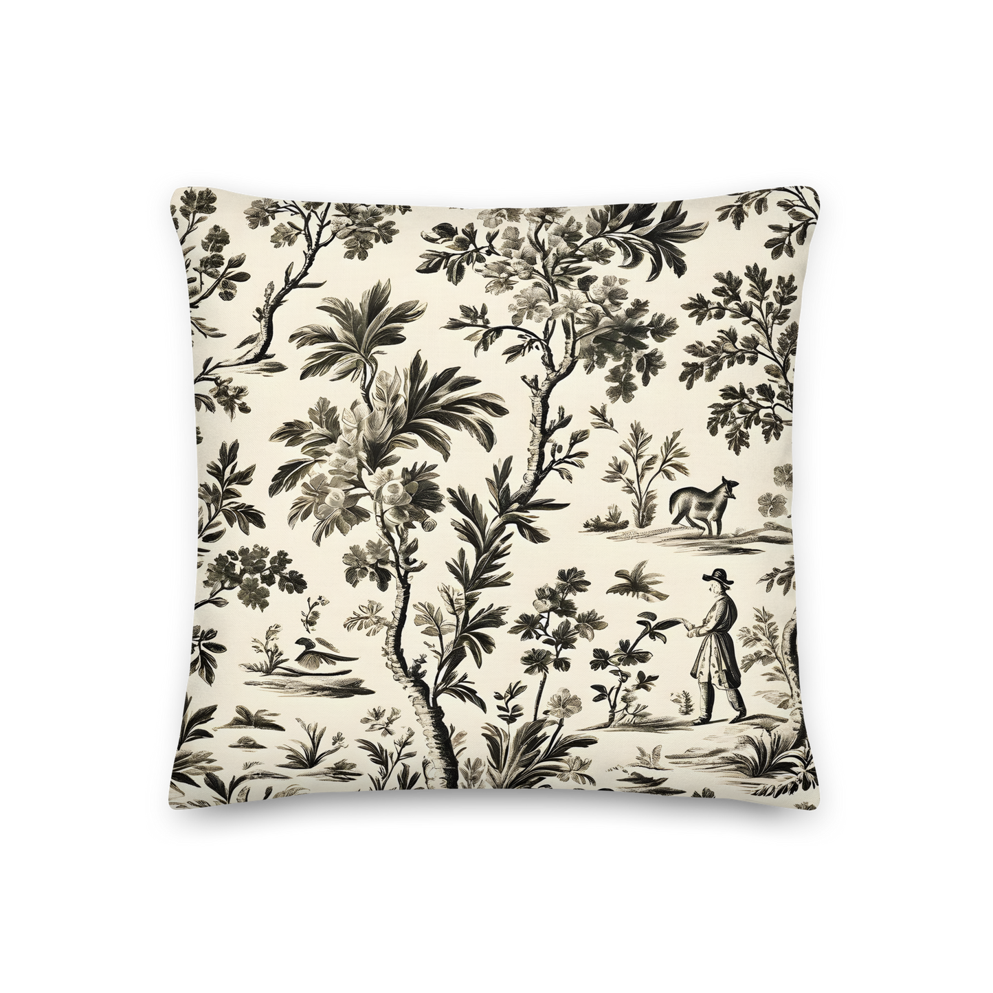 Decorative cushion with Toile de Jouy pattern