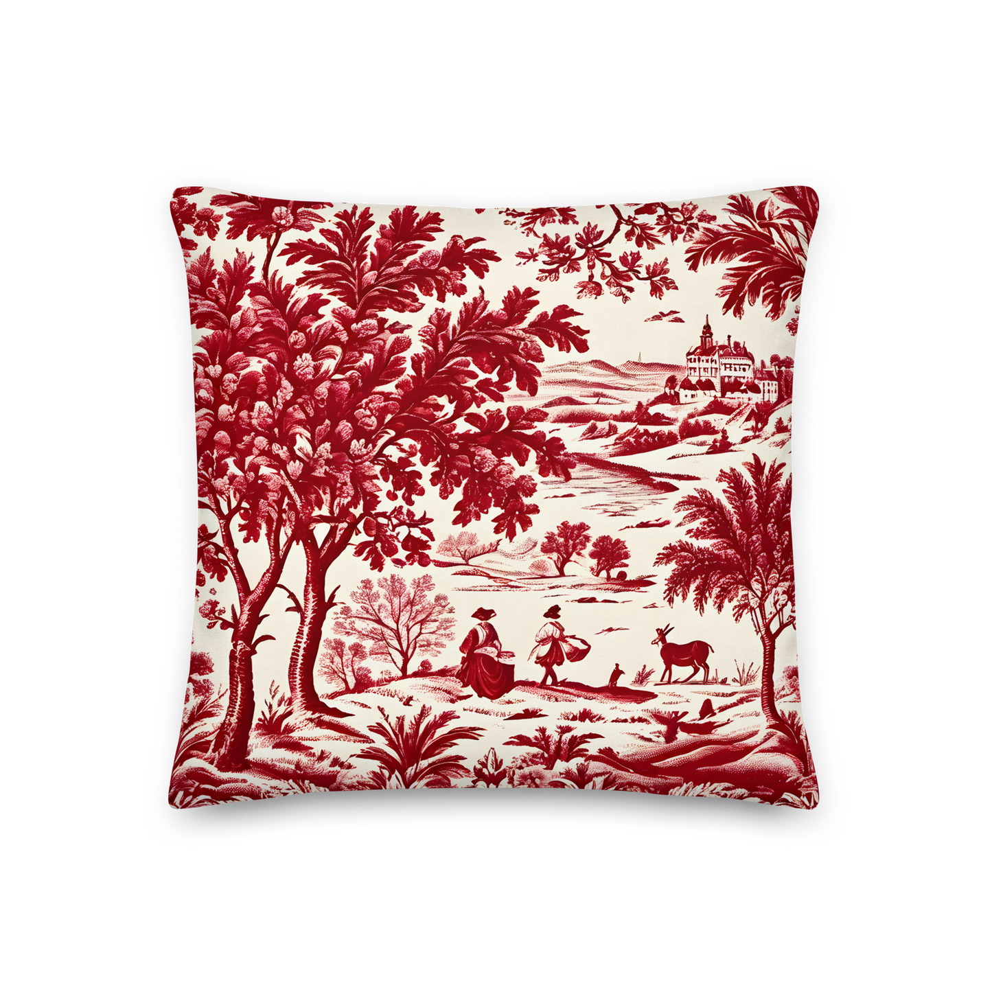 Decorative cushion with Toile de Jouy pattern