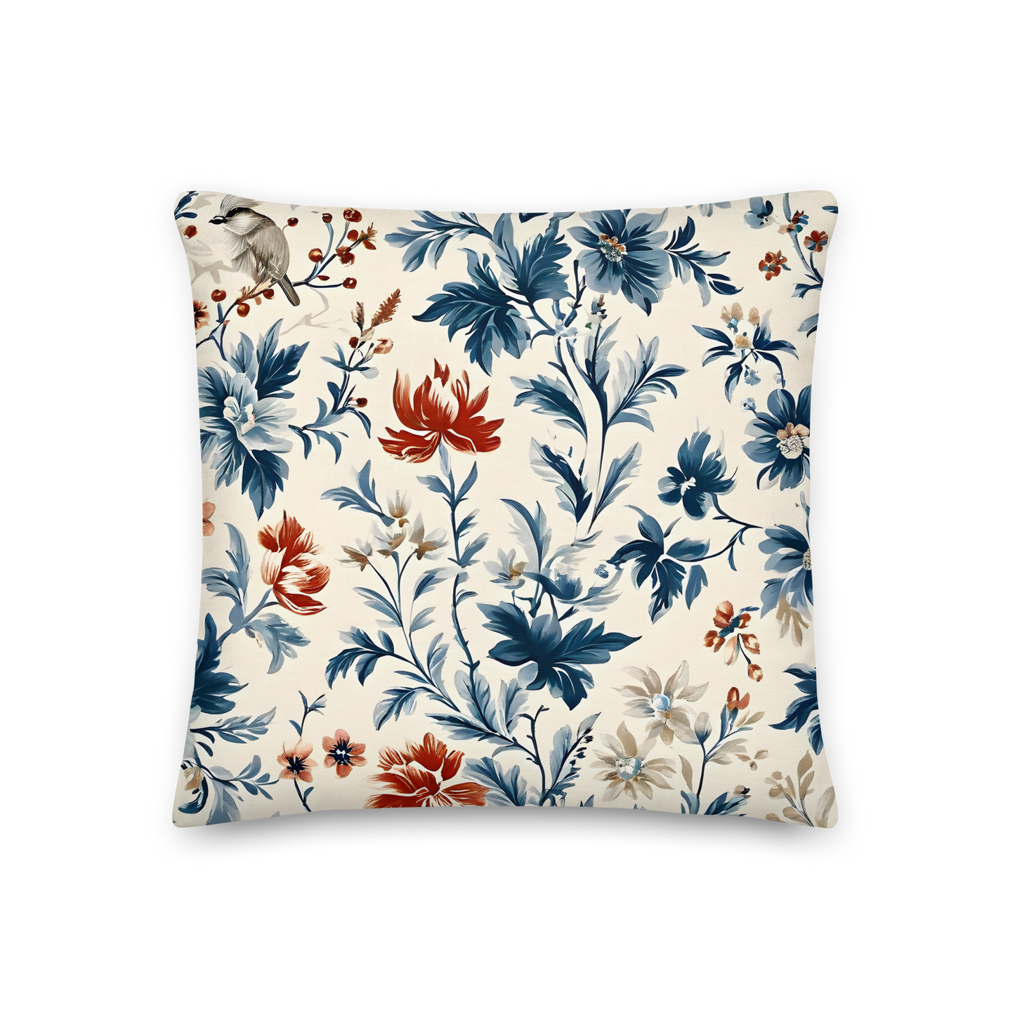 Decorative cushion with Toile de Jouy pattern