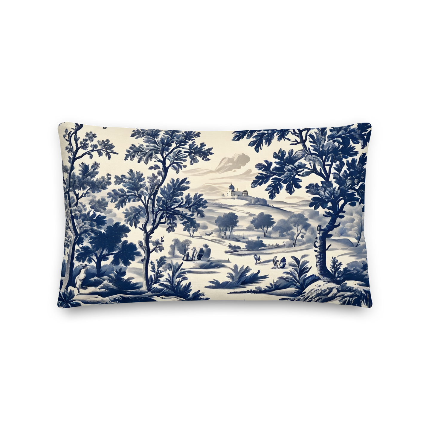 Decorative cushion with Toile de Jouy pattern