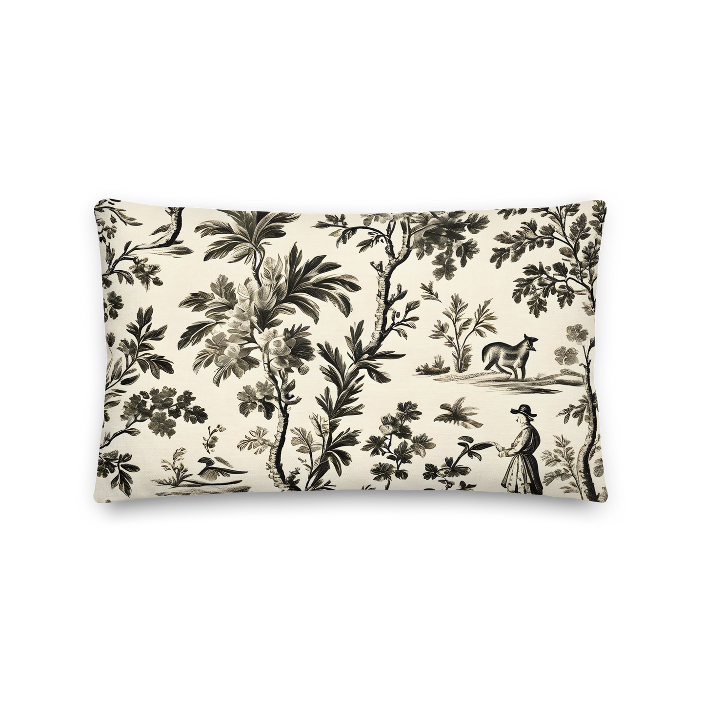 Decorative cushion with Toile de Jouy pattern