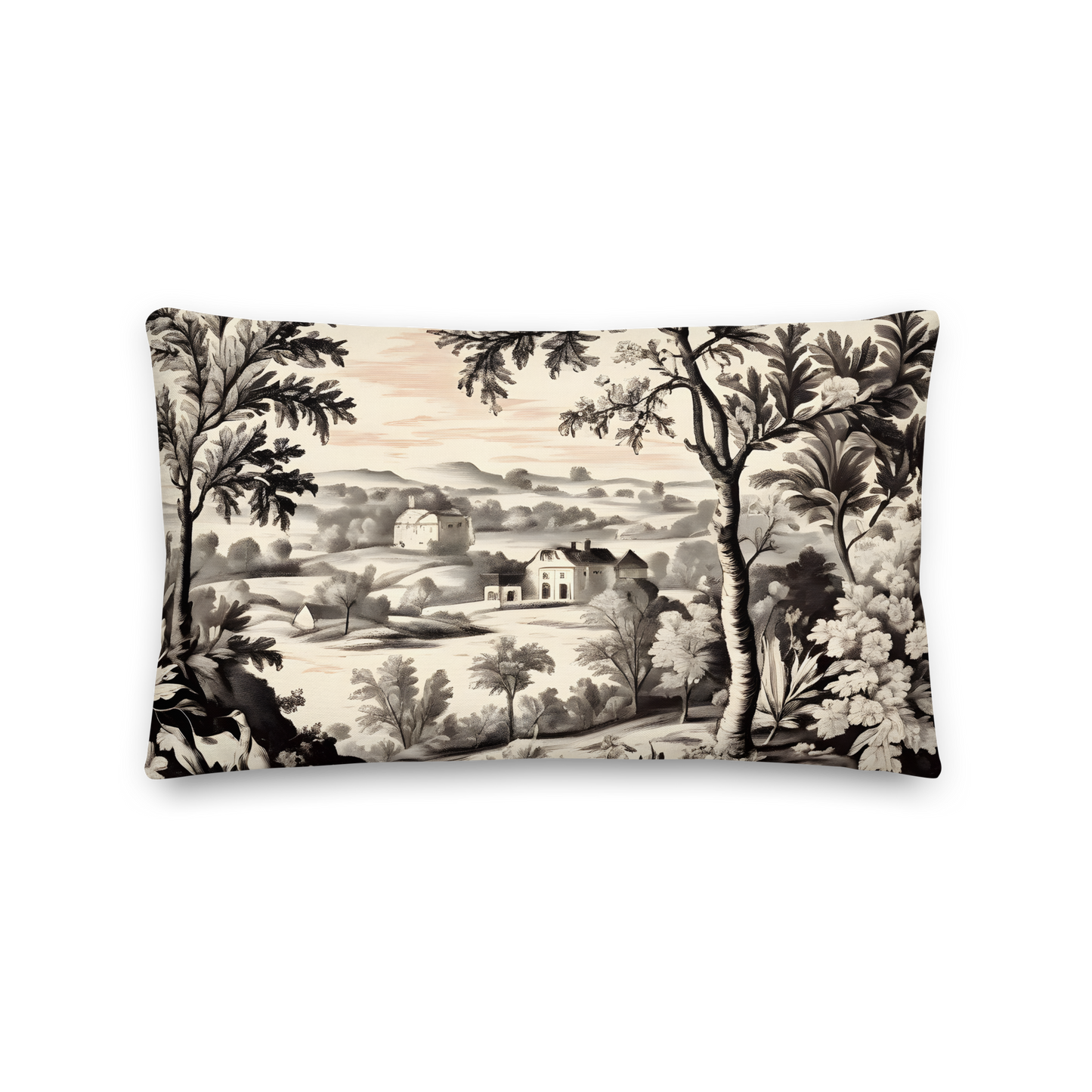 Decorative cushion with Toile de Jouy pattern