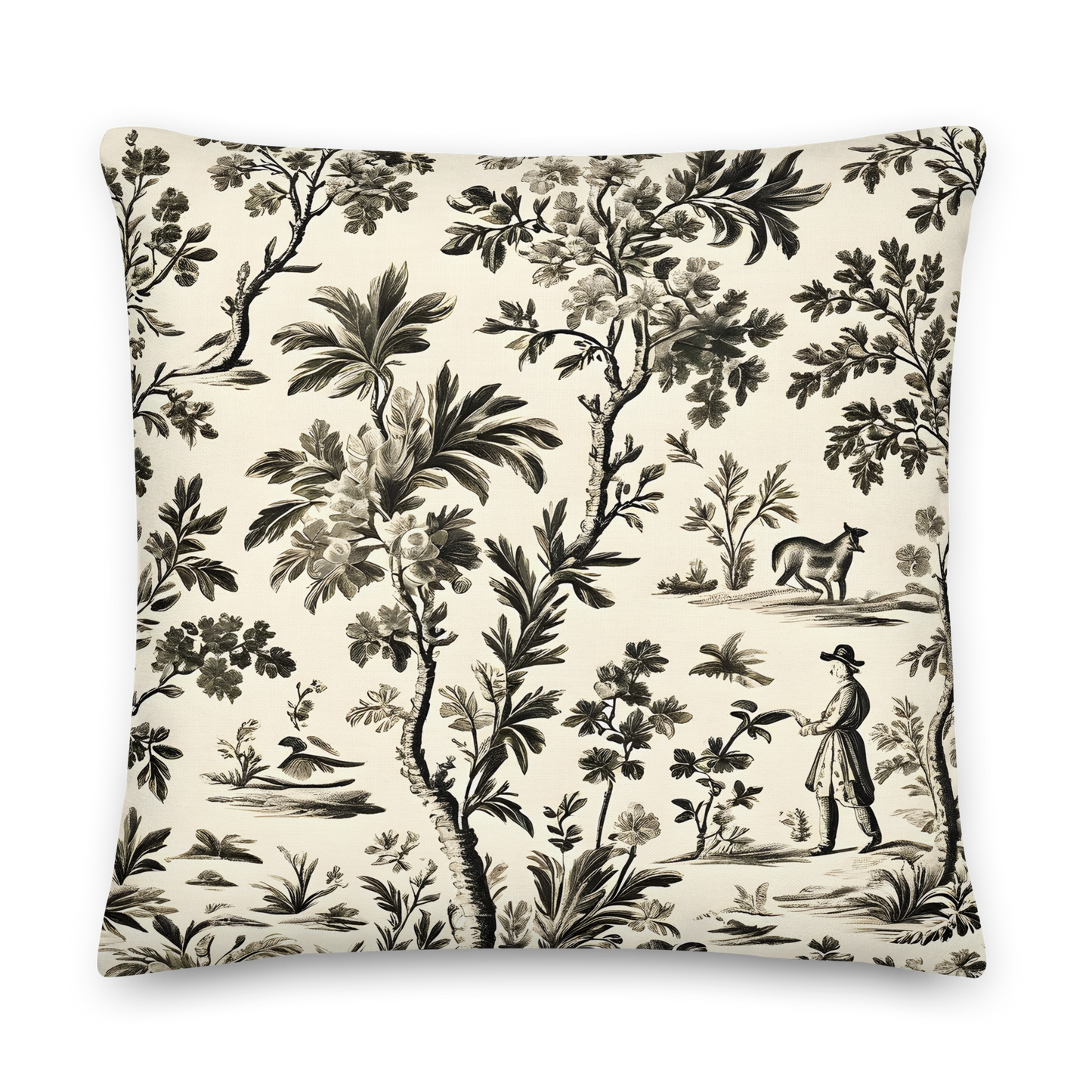 Decorative cushion with Toile de Jouy pattern