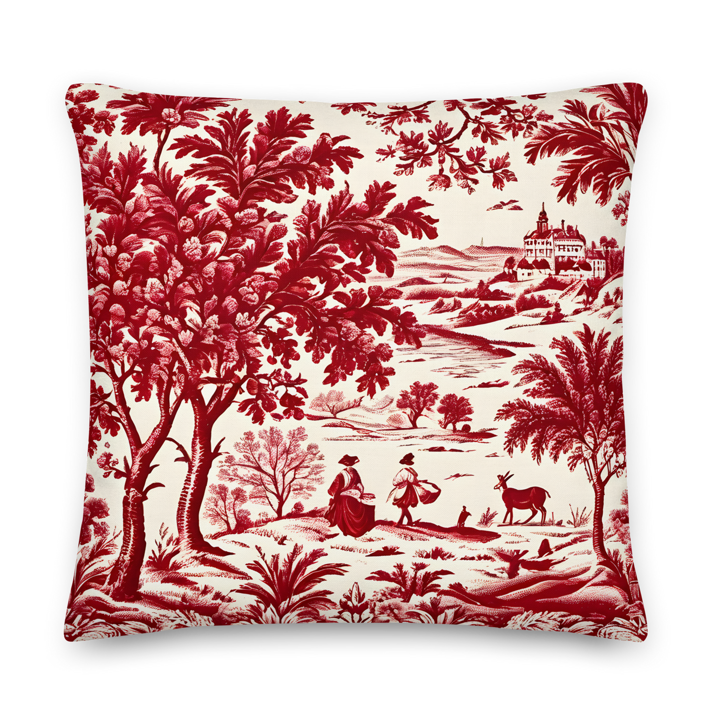 Decorative cushion with Toile de Jouy pattern