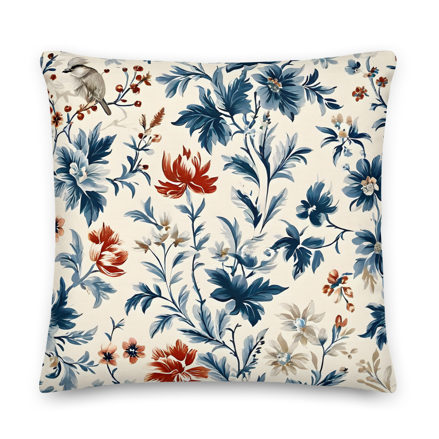 Decorative cushion with Toile de Jouy pattern